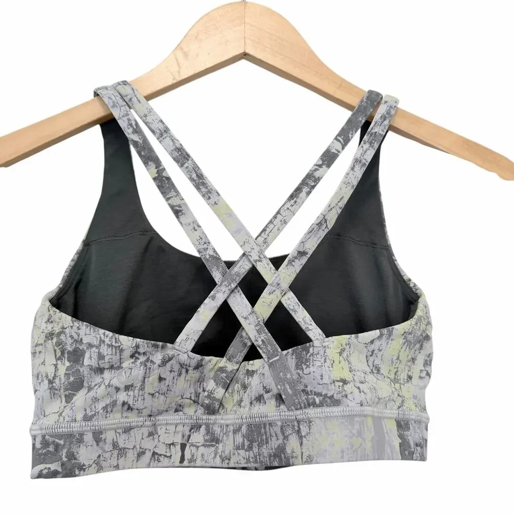 Lululemon Gray Yellow Crinkle Energy Sports Bra Sz 6